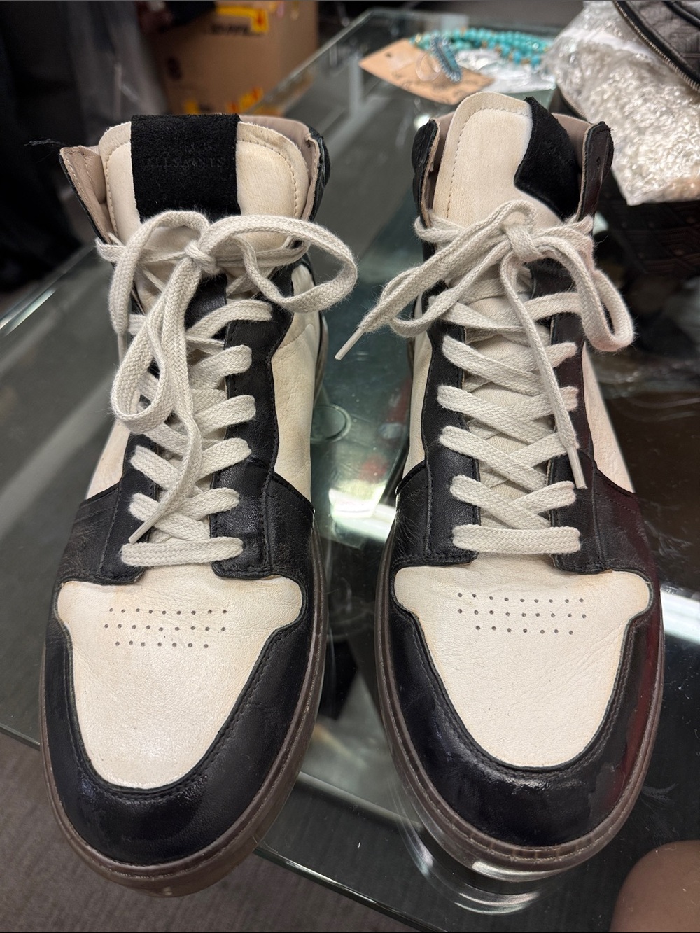 All Saints Two-Tone High-Top Sneakers in Black & Cream